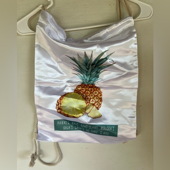NEW Sliced Pineapple & Hawaiian Islands Satin Rope Drawstring Backpack Bag - Picture 7 of 7